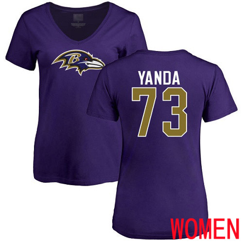 Baltimore Ravens Purple Women Marshal Yanda Name and Number Logo NFL Football #73 T Shirt->baltimore ravens->NFL Jersey